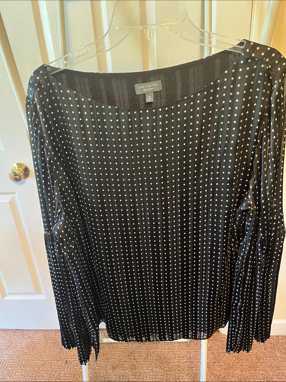 The Limited Black Blouse with White Dot Stripe Pattern